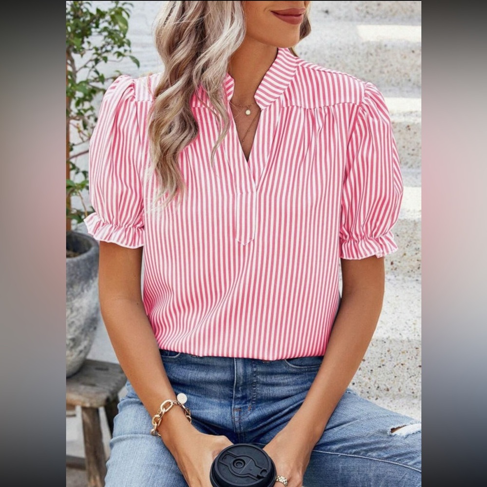 Jasmine- Striped Pink Blouse